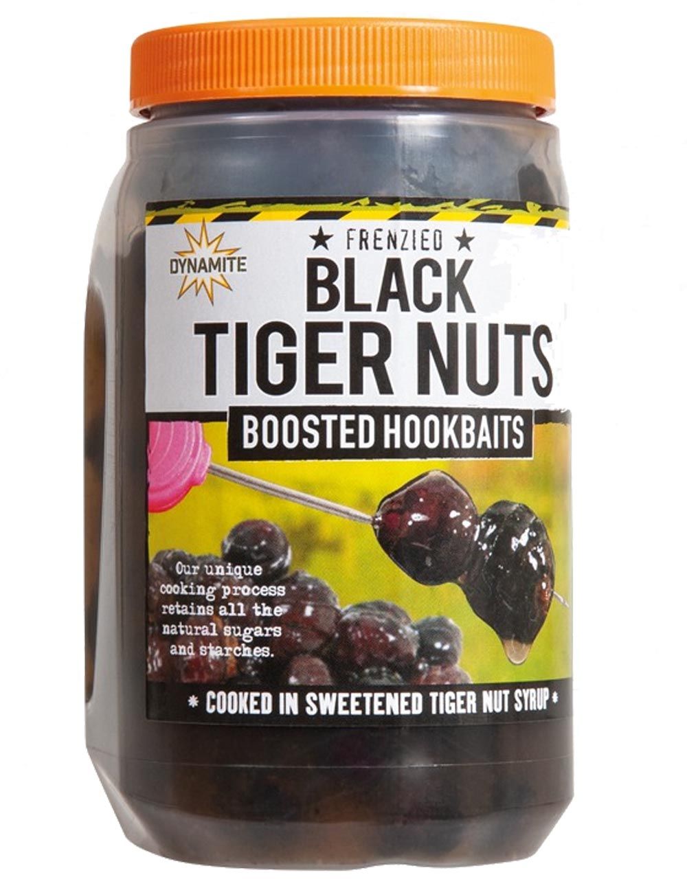 Las Dynamite Baits Frenzied Tiger Nuts Black chufas negras de anzuelo sin conservantes, elaboradas con el característico proceso “cocinadas en el tarro”.