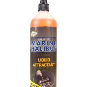Dynamite Baits Marine Halibut Liquid Attractant diseñado para pescadores que buscan un aroma fuerte y penetrante capaz de atraer peces a largas distancias.