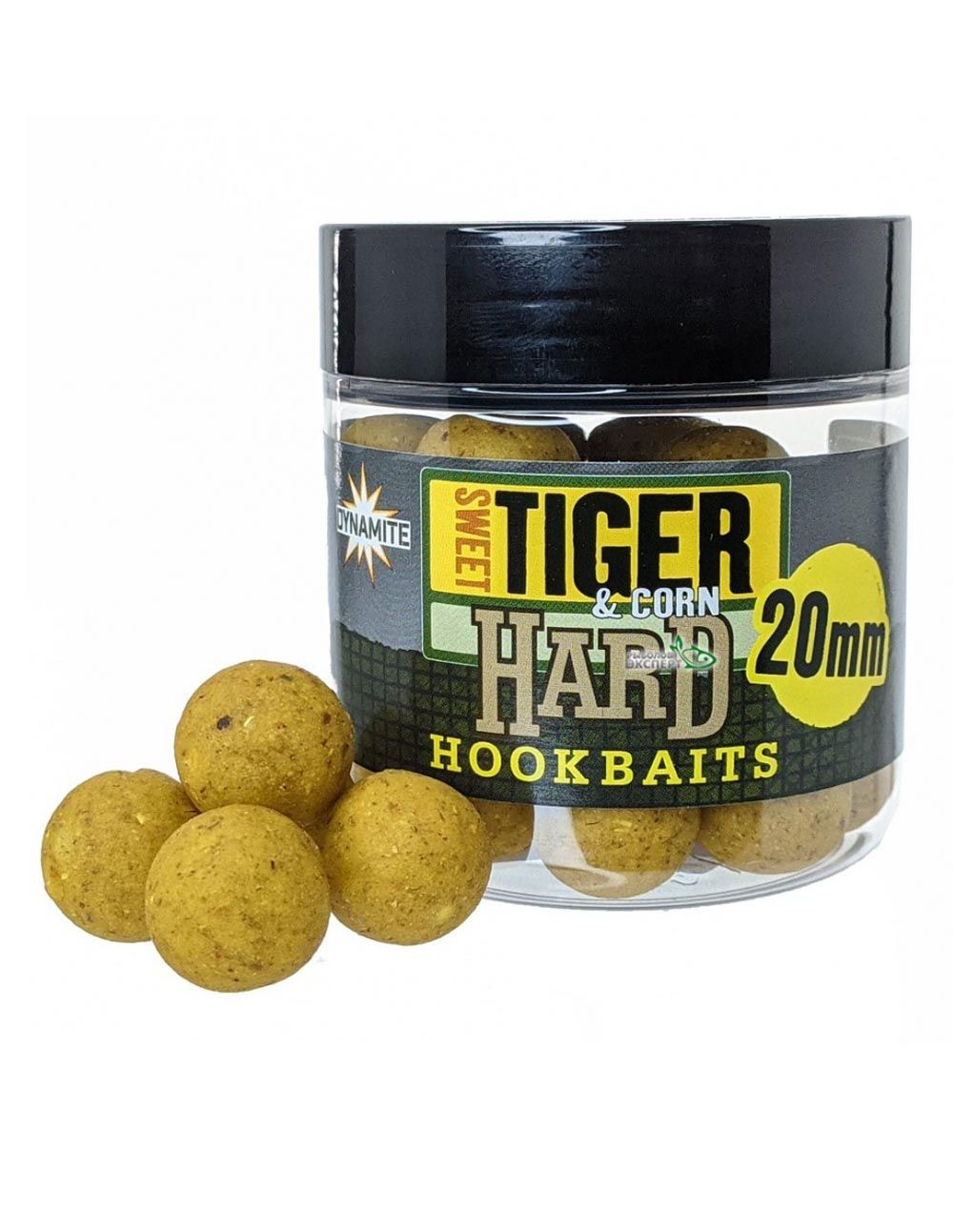 Los Dynamite Baits Sweet Tiger & Corn Hard Hookbaits 20mm combinan los mismos ingredientes de la gama de boilies a juego con una versión endurecida