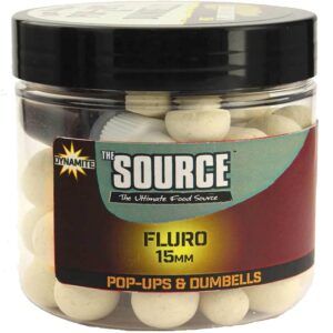 Dynamite Baits The Source White Fluro Pop Ups & Dumbell 15mm on la elección perfecta para los pescadores que buscan una presentación llamativa