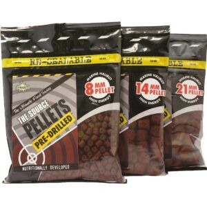 Dynamite The Source Pre-Drilled Pellets tienen un alto contenido proteico con el reconocido sabor The Source, creando un pellet versátil y muy atractivo.