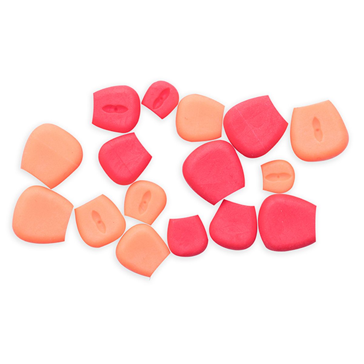 ESP Buoyant Sweetcorn-Red/Orange tiene 16 granos en el paquete (6 grandes, 6 medianos, 2 pequeños y 2 mini) más dos tiras de topes.