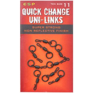 Los ESP Quick Change Uni-Links Nº11 esenciales para cualquier pescador de carpfishing que busque rapidez, eficiencia y seguridad en sus montajes.
