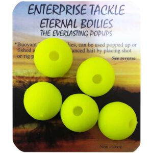 Enterprise Tackle Eternal Boilies Amarillo 15mm Diseñados con una fórmula nutritiva y altamente atractiva, estos boilies destacan por su color y resistencia