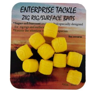 Los Enterprise Tackle Zig Rig & Surface Baits Amarillos diseñados específicamente para la pesca de carpas mediante técnicas de zig rig o superficie.