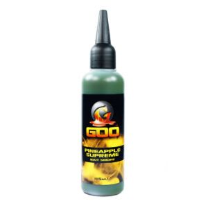 Korda Goo Pineapple Supreme, atrayente líquido con aroma a piña para potenciar cebos de carpfishing. Compatible con PVA y efectivo en todo tipo de aguas.