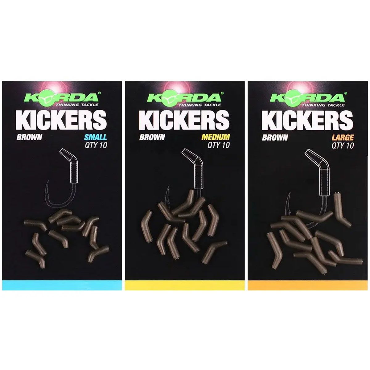 Los Korda Kickers Brown Small forma sencilla y eficaz de mejorar la mecánica del anzuelo. Este accesorio optimiza el giro del gancho y aumenta la firmeza