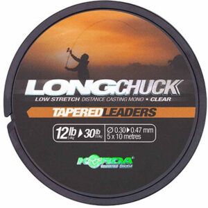 Korda Long Chuck Clear Tapered Leaders 12-30lb son la elección perfecta para pescadores exigentes que buscan mayor distancia, control y durabilidad.