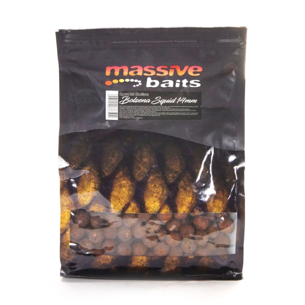 Massive Baits Bolsena Squid 14mm on boilies de proteína de alto nivel, creados especialmente para el Campeonato Mundial WCC en el Lago Bolsena.