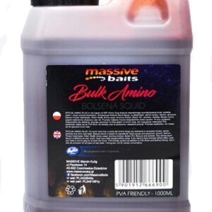 Massive Baits Bulk Amino Bolsena Squid es un potente aditivo líquido cargado de aminoácidos, diseñado para potenciar al máximo el valor nutritivo