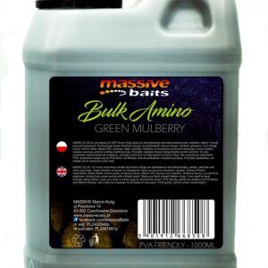 Massive Baits Bulk Amino Green Mulberry es un aditivo líquido concentrado diseñado para enriquecer cualquier cebo y aumentar su capacidad de atracción.