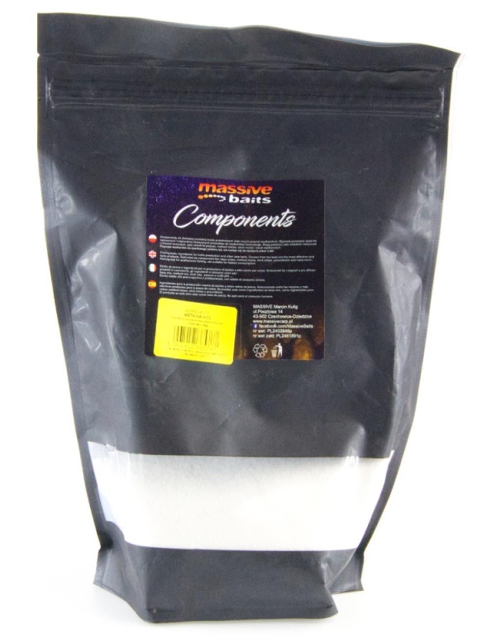 Massive Baits Betaína HCL La betaína es un compuesto esencial que aumenta la asimilabilidad de los nutrientes en tu mezcla, mejorando su digestibilidad.