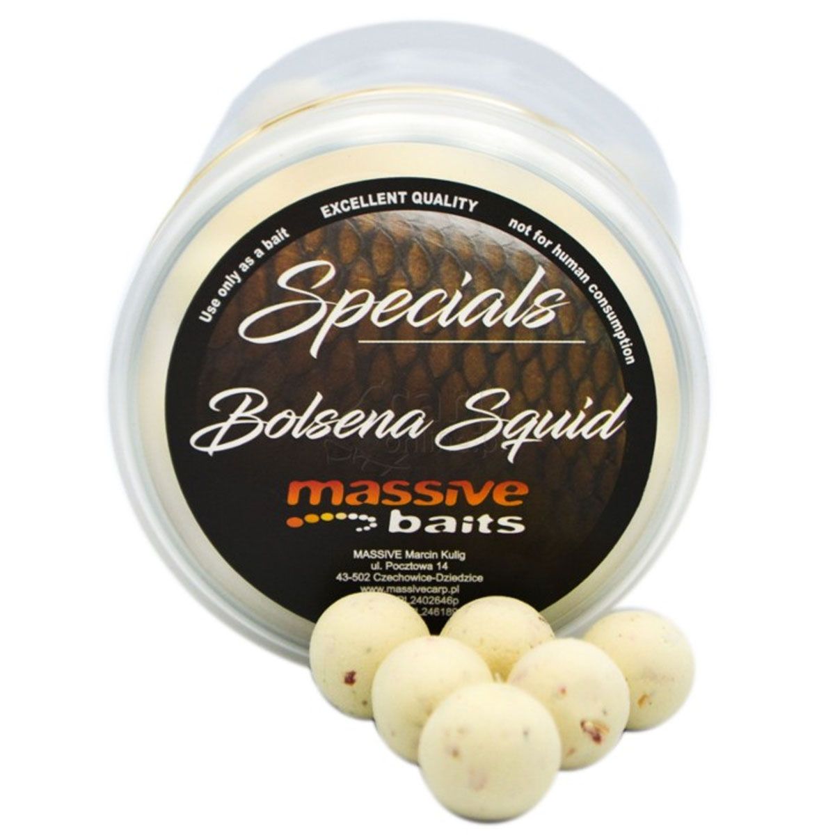 Massive Baits Pop Up Bolsena Squid 14mm , especialmente formulados para ofrecer una presentación atractiva y duradera en las condiciones más exigentes