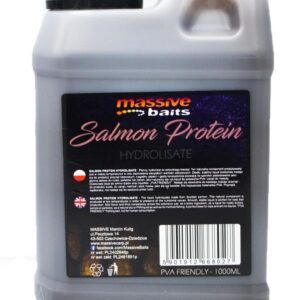 Massive Baits Proteina Hidrolizada de Salmón es un aditivo líquido 100 % natural, formulado a partir de proteínas hidrolizadas de salmón.