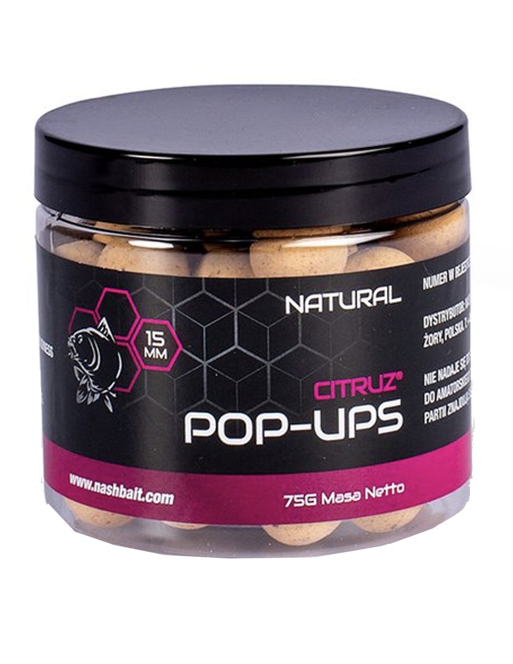 Los Nash Citruz Pop Ups Natural 15mm son cebos de anzuelo diseñados específicamente para atraer a las carpas de manera eficaz