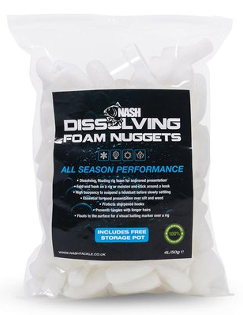 Nash Dissolving Foam Nuggets son un accesorio imprescindible para cualquier pescador que busque presentaciones precisas, control de flotabilidad.