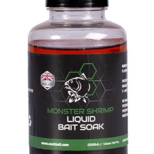 El Nash Monster Shrimp Liquid Bait Soak Está diseñado para ser la herramienta definitiva de atracción.combina elementos a base de agua y de aceite.