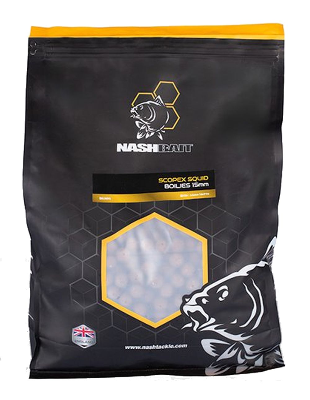 Nash Scopex Squid Boilies 15mm Este cebo no es solo un alimento, es una leyenda viva que sigue capturando a las carpas más grandes y esquivas del mundo.