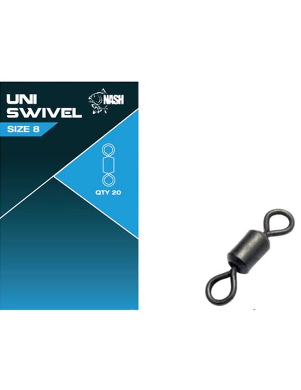 El Nash Swivel Size 8 es un emerillón giratorio de alta calidad y resistencia, diseñado para pescadores que buscan fiabilidad y eficiencia