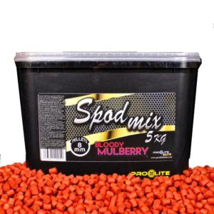 Pro Elite Baits Bloody Mulberry Gold Spod Mix Pellets 8mm diseñados para pescadores que buscan un cebo masivo, práctico y con un gran poder de atracción