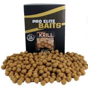 El Pro Elite Baits Gold Boilies Antarctic Krill 14mm la excelencia en cebos para carpas de alto rendimiento. Formulado con Harina de Krill del Antártico