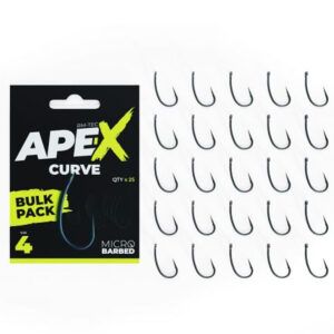 El RidgeMonkey Pack 25uds Ape-X Curve Barbed Bulk Nº4 es la opción perfecta para los pescadores que buscan un anzuelo de máxima calidad.