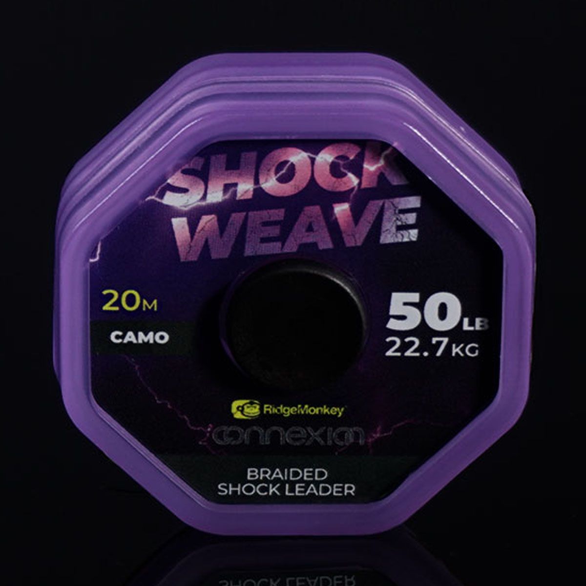 RidgeMonkey Connexion Shock Weave Braided Shock Leader 50lb es el bajo de línea de choque trenzado definitivo para pescadores exigentes.