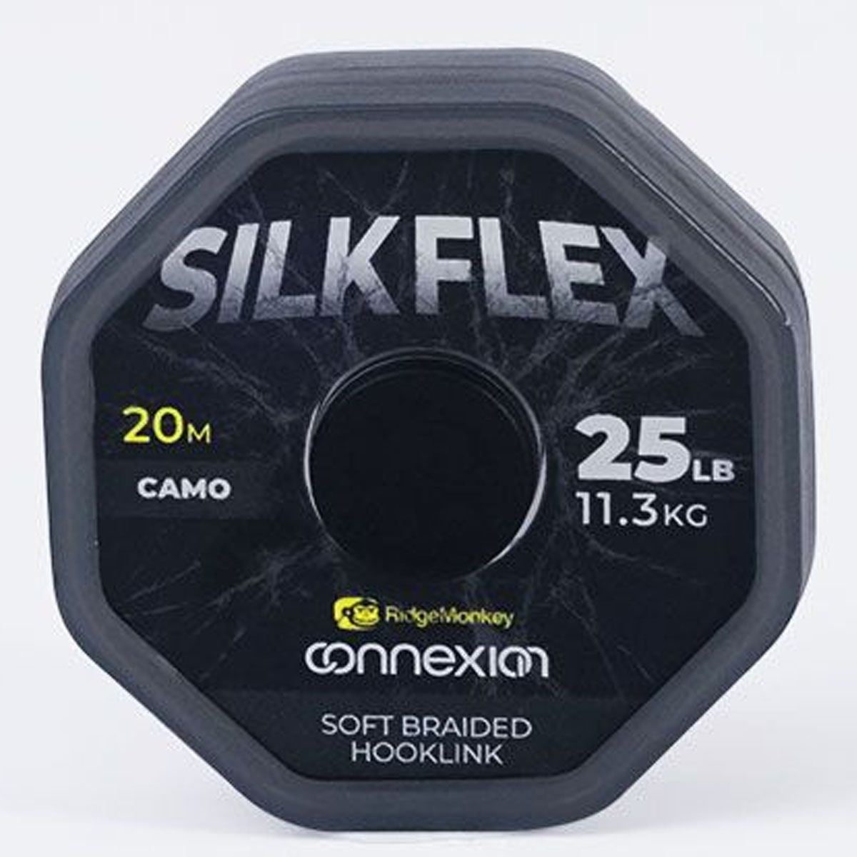 El RidgeMonkey Connexion SilkFlex Soft Braid Camo 25lb es un material de anzuelo trenzado ultra fino y suave, diseñado para ofrecer máxima flexibilidad.