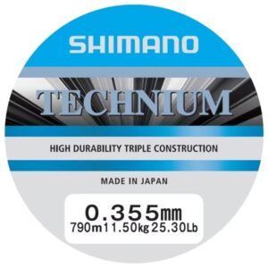 Shimano Mainline Linea Technium 0.355mm 790m grey diseñada para pescadores que buscan equilibrio perfecto entre resistencia, sensibilidad y control.