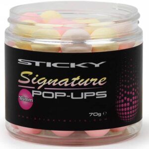 Sticky Baits Signature Pop Ups 16mm Cambia el PH gracias a una mezcla de diez líquidos atractores y dos palatinas en polvo que reaccionan con el entorno.
