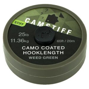 El Thinking Anglers Camstiff Hooklength Camo Weed Green 25lb diseñado para pescadores de carpa que buscan una presentación firme, segura y discrecta.