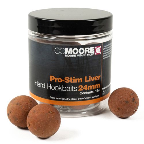 CC Moore Pro-Stim Liver Hard Hookbaits 24mm han sido desarrollados para ofrecer la máxima confianza en escenarios de pesca difíciles