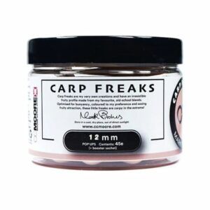 CC Moore Carp Freaks Pink Pop Ups 12mm combinan un perfil afrutado, cremoso y visualmente impactante, convirtiéndose en una herramienta irresistible.