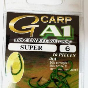 GamaKatsu Anzuelos A1 G-Carp Super Hooks Camou Verde Size 6 ofrece la combinación definitiva entre potencia, precisión y mimetismo, fiable, discreto.