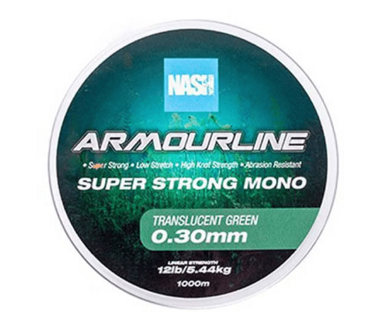Nash Armourline Mono Green 12lb 0.30mm es la culminación de la ingeniería de Nash, priorizando la resistencia perfecta para pescar en lugares con enganches.