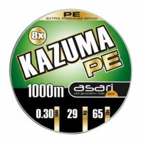 El Asari Trenzado Kazuma PE 65lb 0.30mm 29.55kg 1000m es una línea trenzada de última generación, creada para ofrecer máxima resistencia.