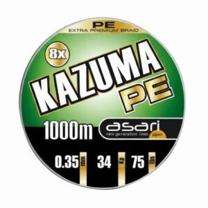 El Asari Trenzado Kazuma PE 75lb 0.35mm 34kg 1000m es una línea trenzada de última generación, creada para ofrecer máxima resistencia.
