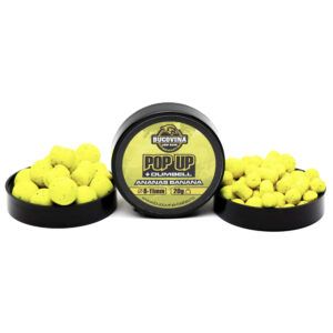 Los Bucovina Baits Pop Up + Dumbell Ananas Banana 14mm son cebos flotantes diseñados para destacar en cualquier montaje de carpfishing.