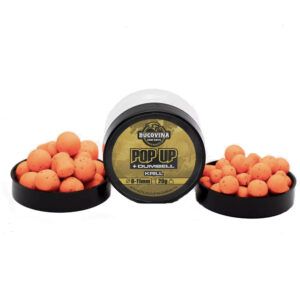 Bucovina Baits Pop Up+Dumbel Krill 14mm mantienen una excelente visibilidad incluso en aguas turbias, atrayendo rápidamente la atención de las carpas