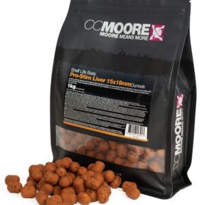 CC Moore Pro-Stim Liver Dumbells 15x18mm son cebos de intenso atractivo natural, formulados para estimular la alimentación activa de las carpas