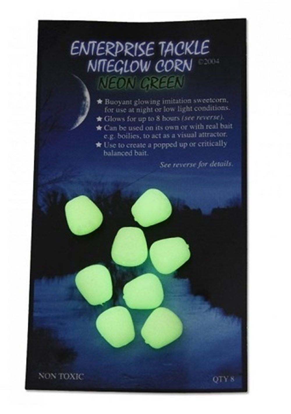Enterprise Tackle Niteglow Corn Neon Large Green ha sido desarrollado para maximizar la visibilidad en condiciones de poca luz.