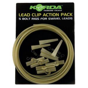 Korda Lead Clip Action Pack Clay ha sido diseñado precisamente para eso. Este kit ofrece todo lo que necesitas para montar rigs con lead clips seguros.