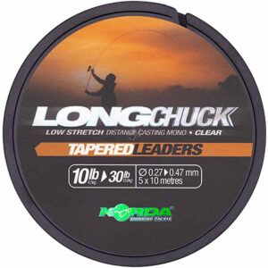 Korda Long Chuck Clear Tapered Leaders 10-30lb son la elección perfecta para pescadores exigentes que buscan mayor distancia, control y durabilidad.