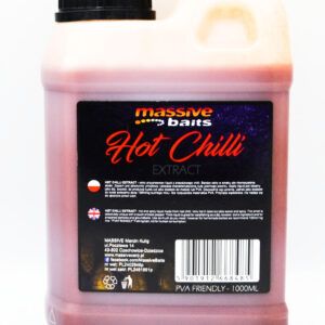 Massive Baits Liquid Hot Chilli Extract aporta una explosión sensorial que activa a las carpas como pocos líquidos pueden hacerlo.