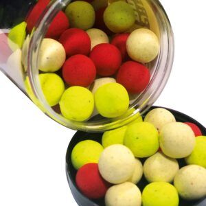 SBS Premium Pop-Ups M1 Mixed (Blanco. Amarillo. Rojo) 16mm sabor, flotación y visibilidad en un solo cebo. Ideal para pescadores técnicos.