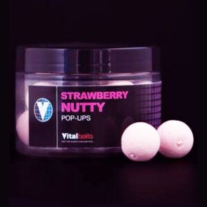 Vitalbaits Pop Ups Strawberry Nutty 14mm es un boilie endurecido especialmente diseñado para afrontar las sesiones de pesca más exigentes de carpfishing.