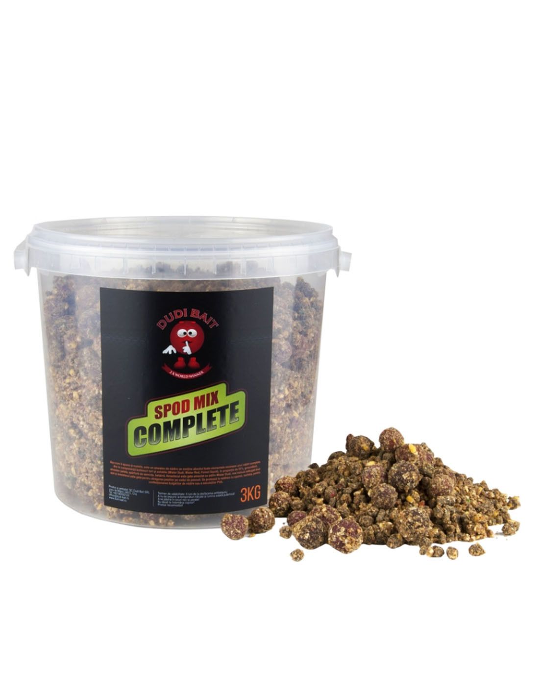 Dudi Baits Spod Mix Complete Combina boilies duros y solubles,junto a una potente base de groundbait, pellets, semillas trituradas y betaína.