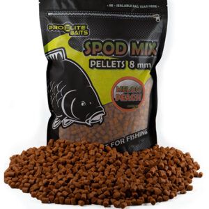 Pellets de impacto con aroma dulce y textura perfecta: los Pro Elite Baits Spod Mix Pellets Melon & Peach 8mm activan tu cebadero.