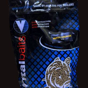 Sin harina de pescado, pero con toda la atracción Vitalbaits Pellets Nutty Crunch 4mm es el pellet dulce, cremoso y funcional que rinde durante todo el año.