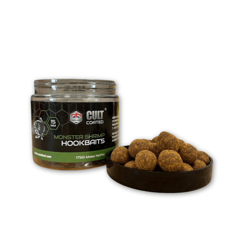 Nash Monster Shrimp Signal Coated Hookbaits 15mm: la máxima atracción y confianza para tentar a las carpas más grandes en tus sesiones de carpfishing.